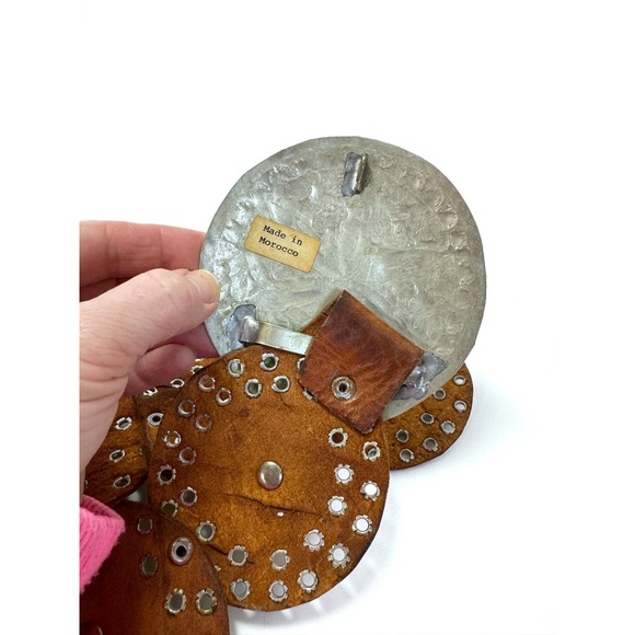 Leather Grommet Studded Round Disk Belt Floral Buckle Conchos 1970\'s main image 9